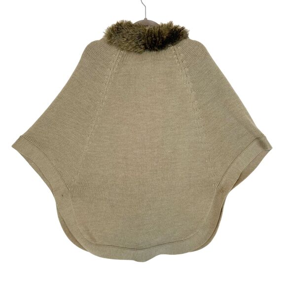 Coldwater Creek Sweater Women's Size M/L Brown Poncho Knit Wool Blend Faux Fur - Picture 2 of 6